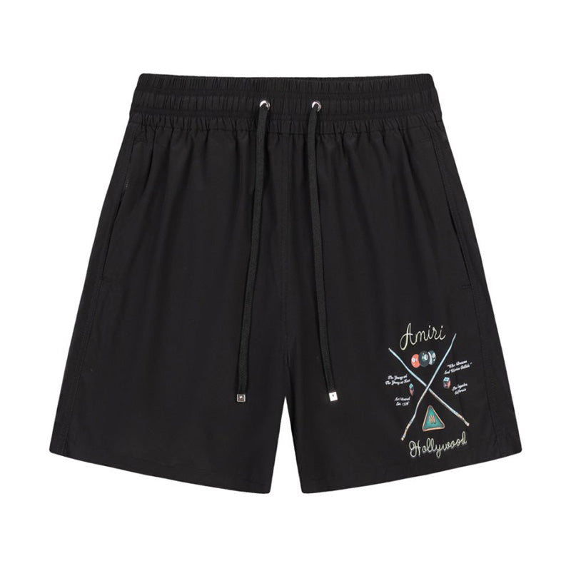 AMRI Pool Cue Straight-Leg Mid-Length Logo-Print Swim Shorts
