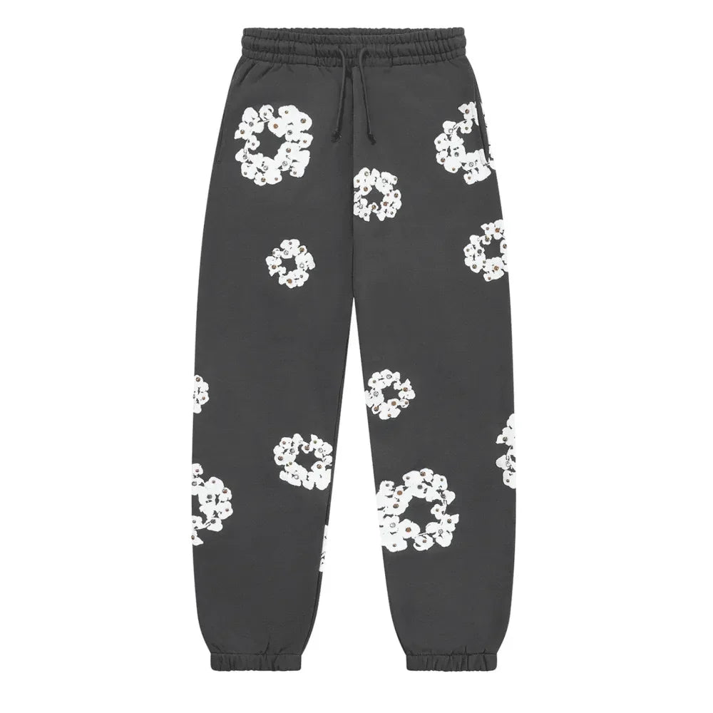 Denim Tears Rhinestone Cotton Wreath Sweatpants Vintage Black