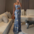 EVIE™ - Tropical Bandeau Dress with Ruched Detail and Slim Fit