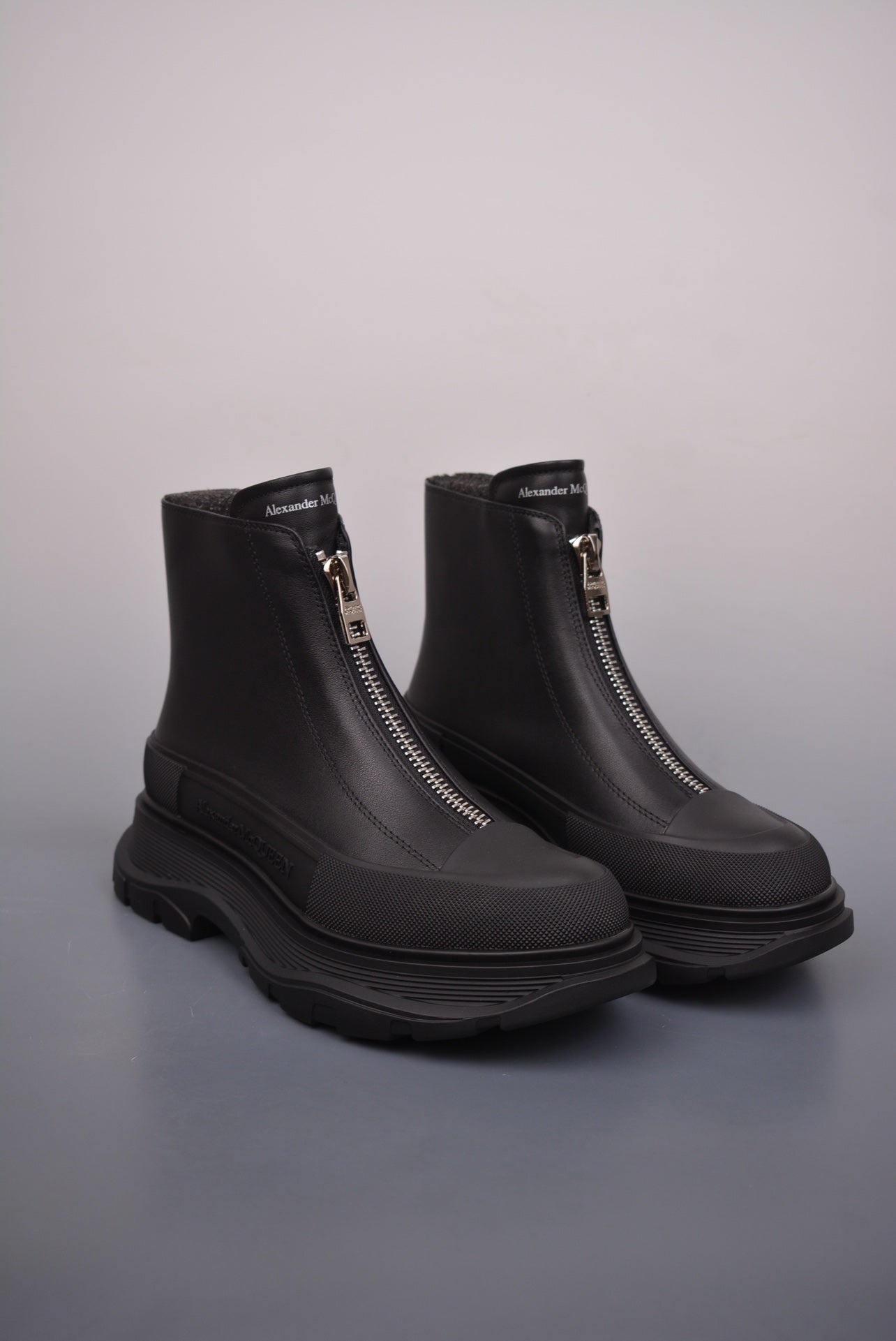 Alexander McQueen Tread Slick Front-Zip Ankle Boots