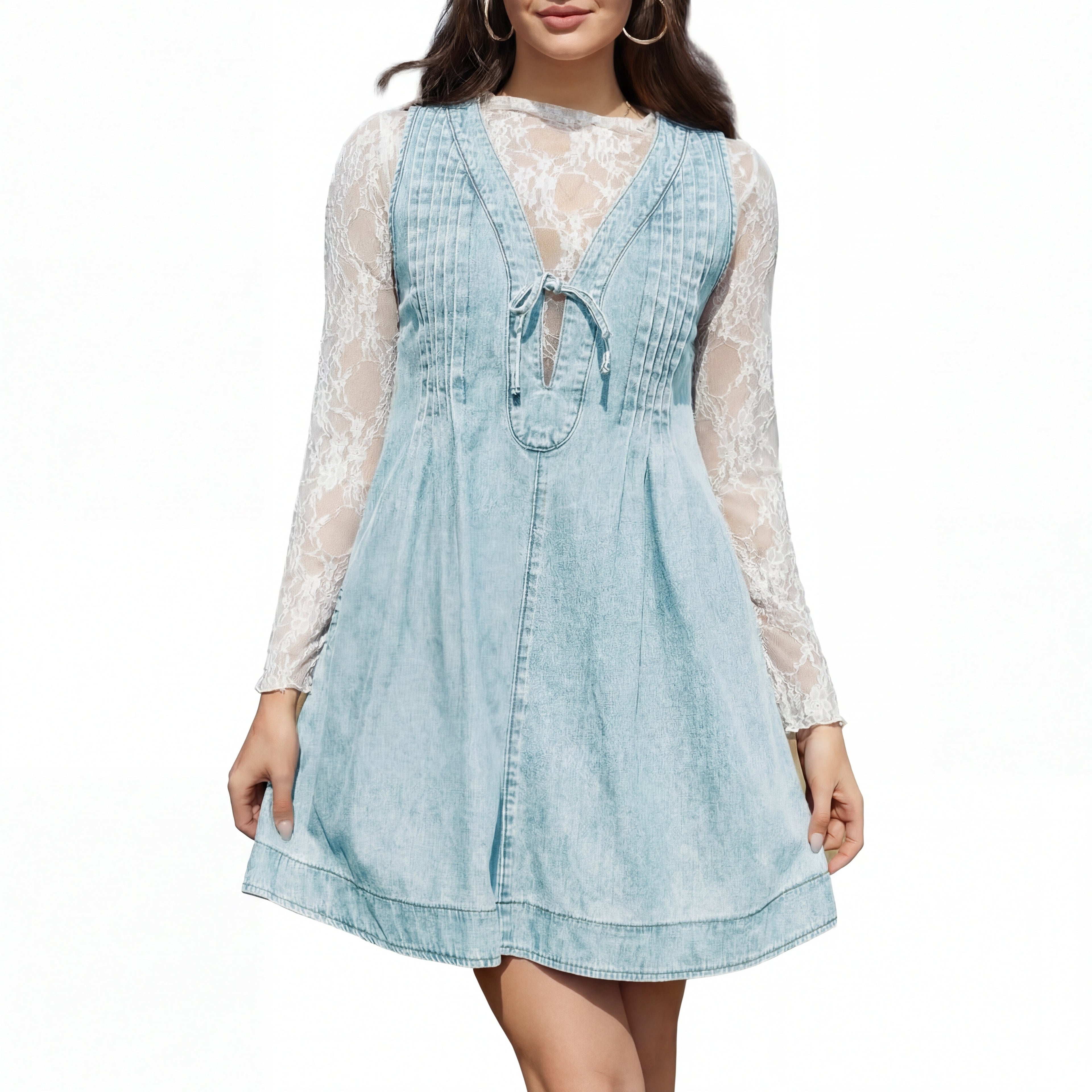 ANNE™ – Oversized Vintage Style Sleeveless V Neck Mini Dress